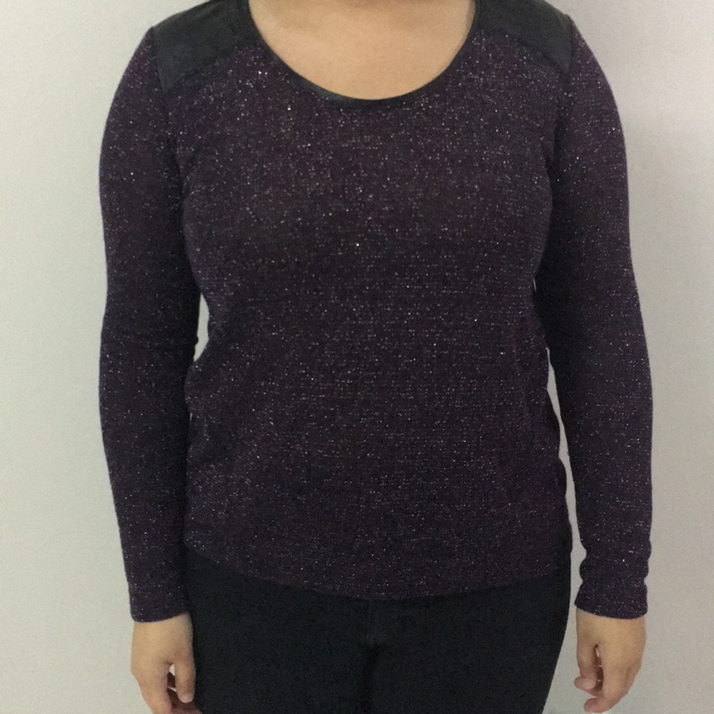 DKNY Jeans Purple Glitter Long Sleeve Blouse